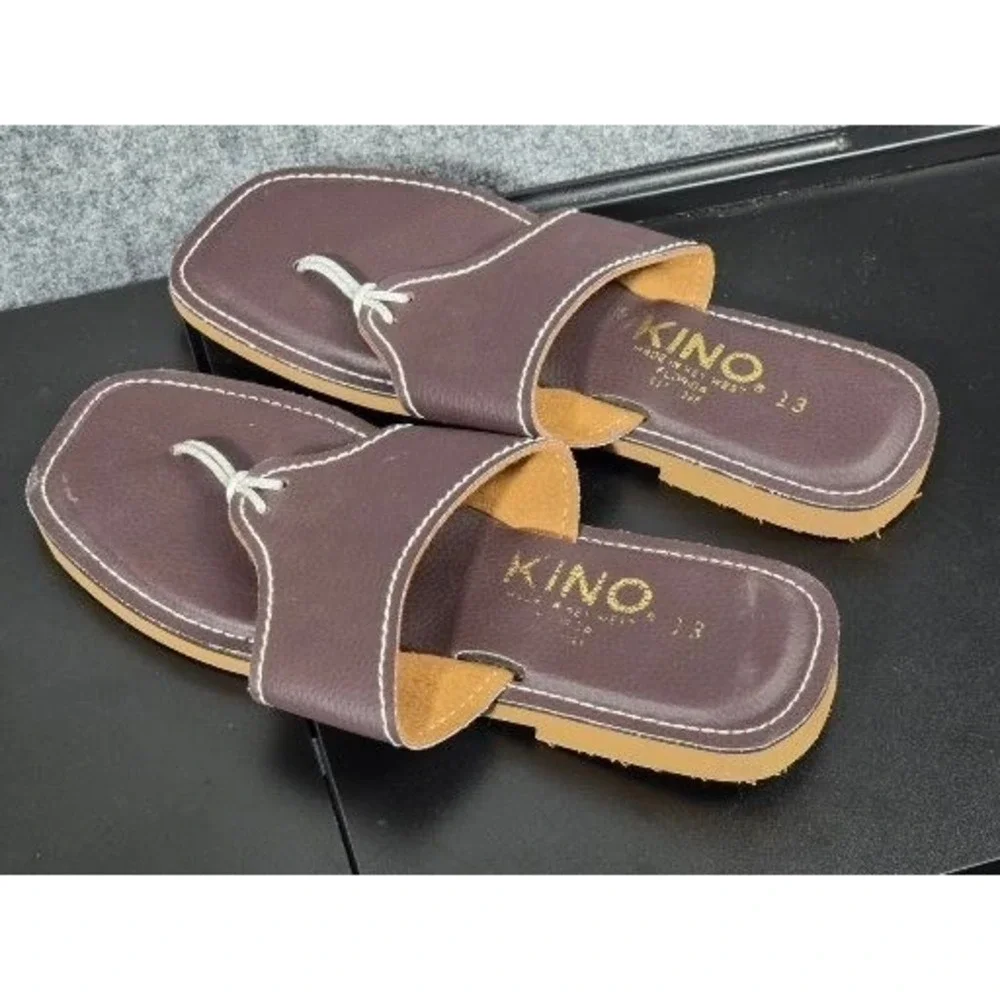 Kino Sandals Unisex 13 Brown Leather Thong Slides Key West Handmade Square Toe